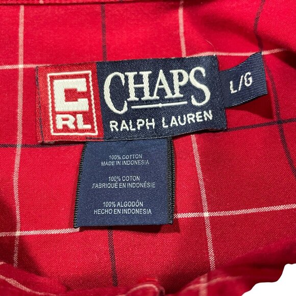 Chaps Ralph Lauren Red Long Sleeve Button Front Shirt Mens L Preppy Ivy Vintage - Picture 3 of 7